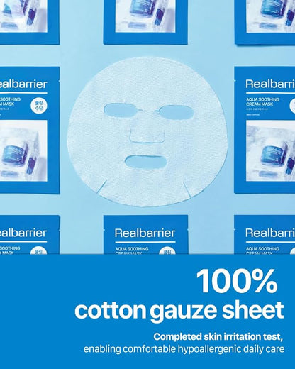 Real Barrier | Aqua Soothing Cream Mask | Korean Face Mask for Sensitive & Dehydrated Skin | Facial Mask with Hyaluronic Acid | Cooling & Moisturizing | Moisturizing Face Masks Skincare | 10 Sheets