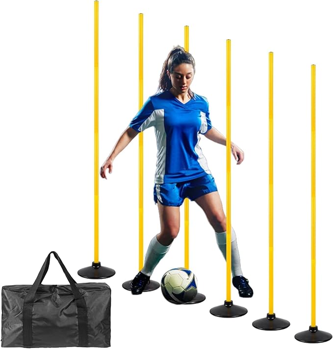 6 Pcs 5 FT Adjustable Agility Training Poles for Soccer,Basketball,Football, Horse,Dog-Speed and Agility Training Equipment Sports Training Poles with Rubber Bases and Bag