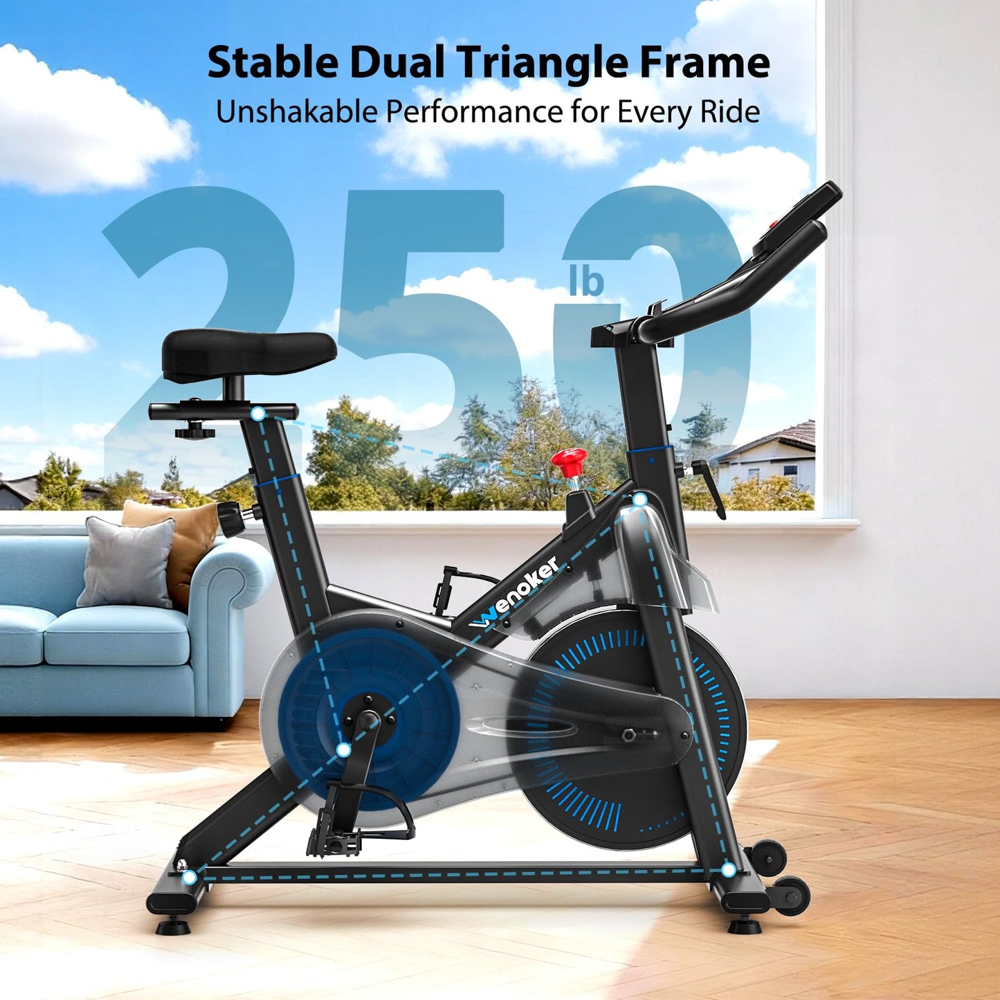 Exercise Bike, Wenoker Magnetic Stationary Bike for Home App Sync Indoor Bike with Adjustable Seat