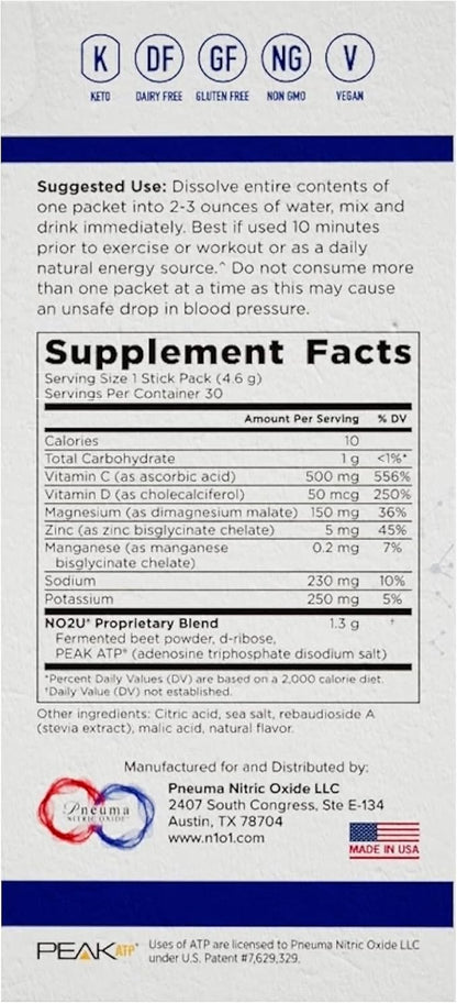 N.O. Beetz Nitric Oxide Supplement for Pre-Workout & Endurance | Beetroot, Peak ATP & Electrolytes for Energy & Hydration | Boosts Blood Flow & Muscle Recovery | No Mess, 30 Servings