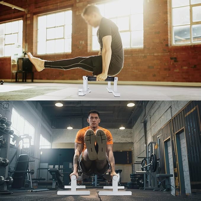 1 Pair Wooden Parallettes Push Up Bars for Men, Strength Training Pushup Stands Handles for Home Calisthenics, Fitness, Floor Workouts Solid Wood with White Metal Bracket - Support 500 lbs