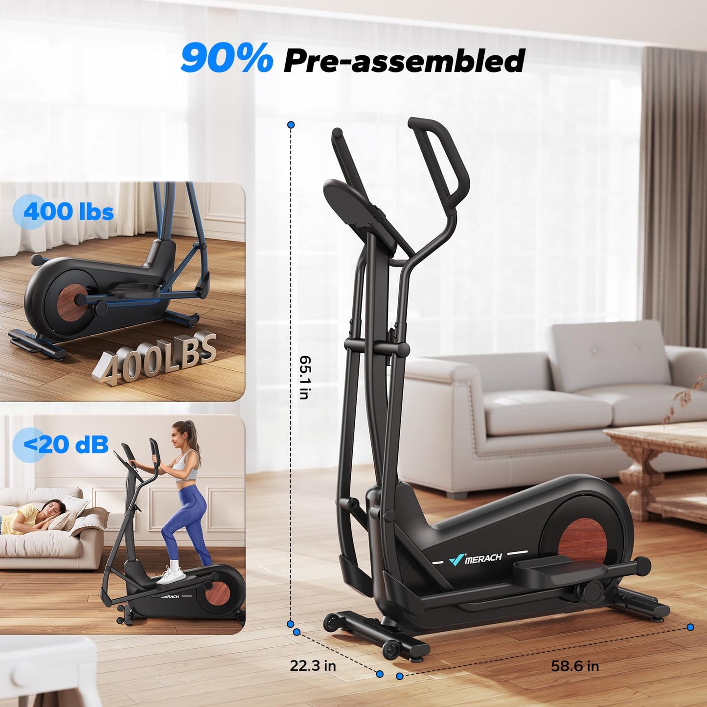 MERACH Elliptical Machine, Elliptical Exercise Machine with 19 in Stride, Hyper-Quiet Magnetic