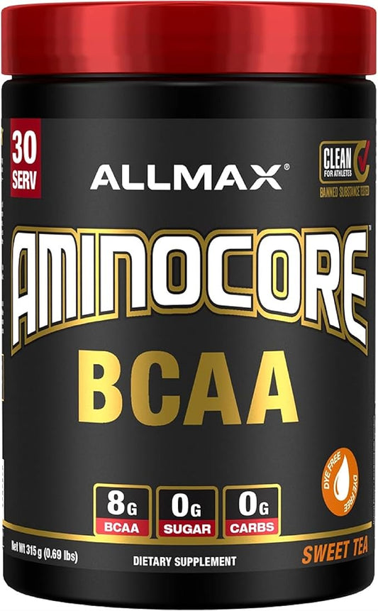 ALLMAX Nutrition AMINOCORE BCAA Powder, 8.18 Grams of Amino Acids, Intra and Post Workout Recovery Drink, Gluten Free, Sweet Tea, 315 g