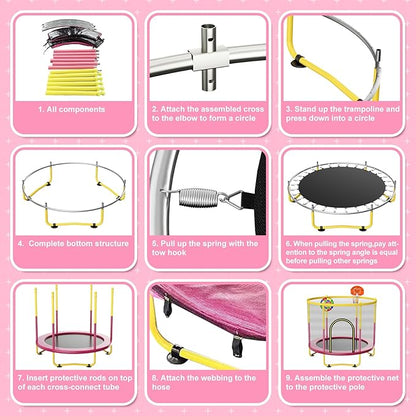 6FT Indoor Trampoline for Kids Ages 1-8, 72" Mini Toddler Indoor & Outdoor Trampoline with Safety Enclosure Net, Basketball Hoop & Dart Board, Birthday Gifts for Boys & Girls, Baby Toddler