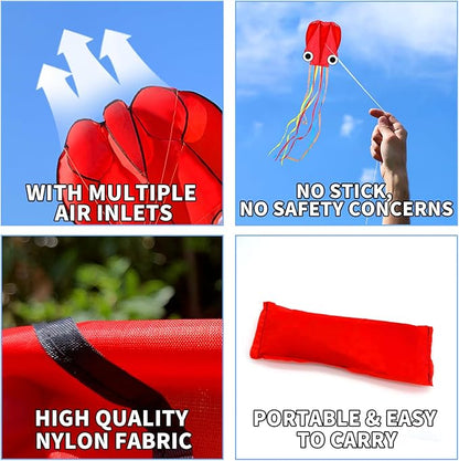 Octopus Kites for Kids & Adults Easy to Fly, 24”x 158” Large Soft Kite Kit for Boys and Girls, Single Line 3D Beach Kite Set for Teens,Perfect for Outdoor Activities