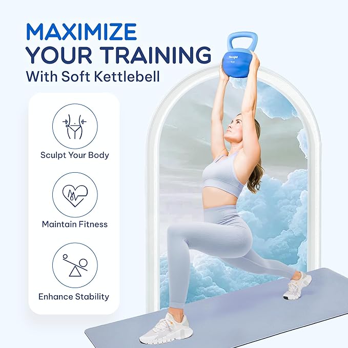 Yes4All Soft Kettlebell, PVC Kettlebells Exercise Weights & Color-Coded Strength Training Kettlebells with 4 Options (5,10,15,20lb), Gentle Hand Weights for Women at Home