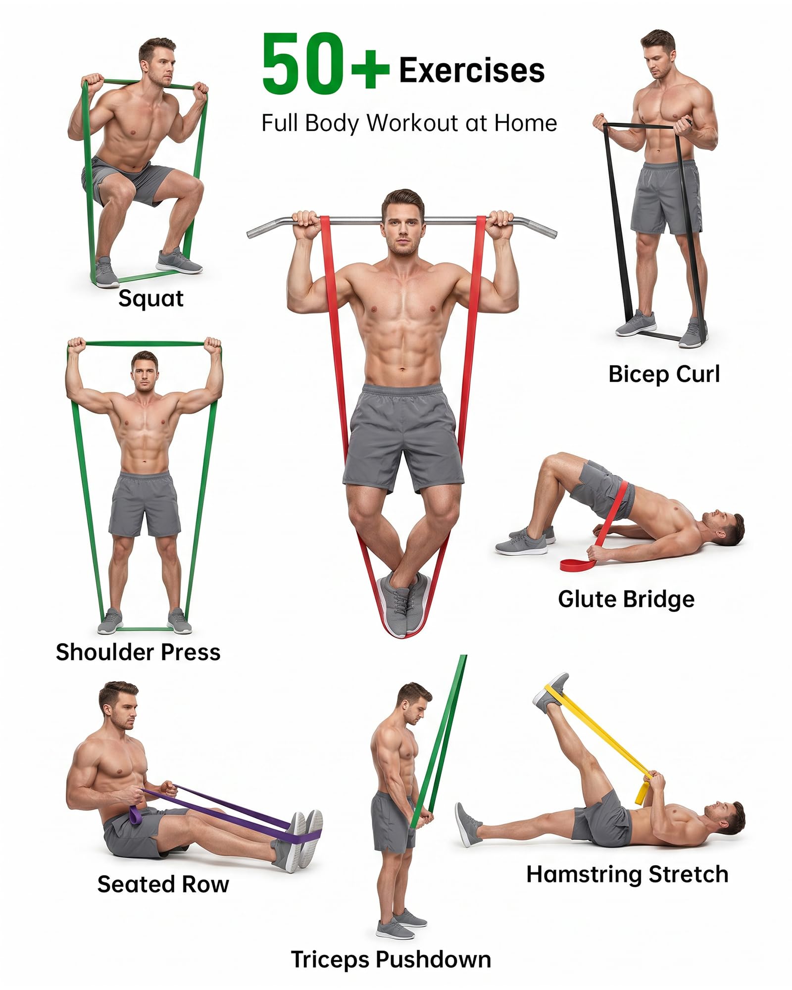Renoj Resistance Bands for Working Out, 5 Levels Pull Up Assistance Bands Set for Workout
