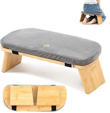 Meditation Bench, Bamboo Meditation Stool, Folding Kneeling Meditation Bench, Seiza Prayer Bench, Prayer Bench with Meditation Cushion, Kneeling Stool (Grey & Big)