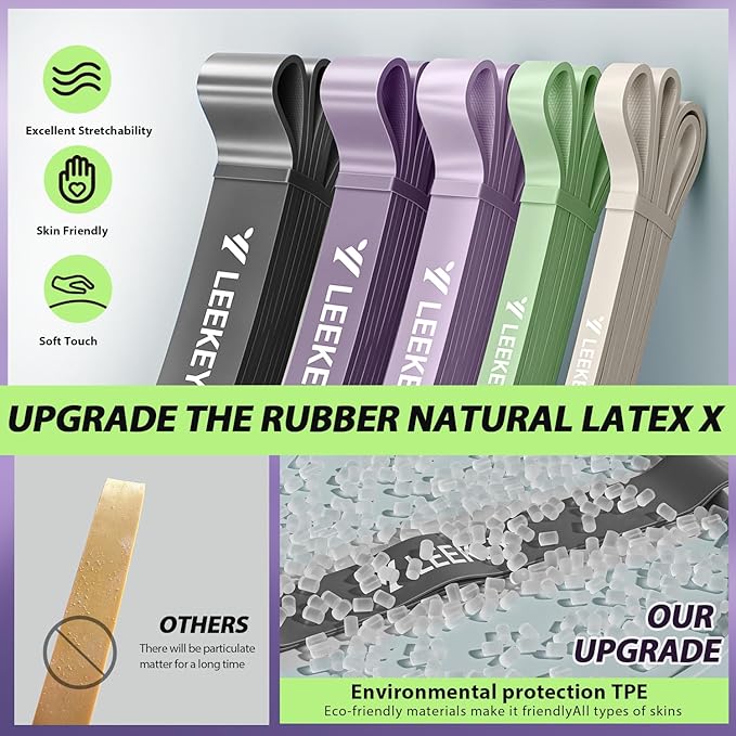 LEEKEY Resistance Bands Set for Pull-Up Assistance & Full-Body Training, Multi-Level Exercise Bands with Bag for Home Workouts, Physical Therapy, Strength Training (Men/Women)