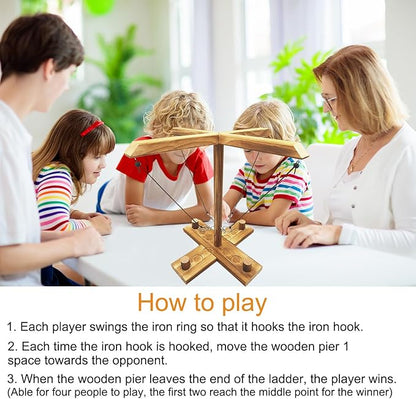 Hook and Ring Game, Large Ring Toss Game for Adults, Tabletop Games, Wooden Interactive Game for Family, Party,Bar