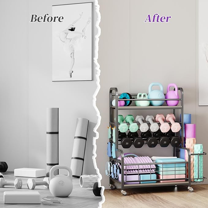 Homeiju 450LBS Dumbbell Rack,Weight Rack for Dumbbells,Weight Rack for Home Gym,Home Gym Storage for Strength Training Dumbbell Racks Stand with Wheels&Hooks