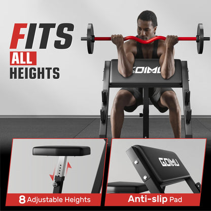 GOIMU PC01 Preacher Curl Bench, Seated Arm Isolated Barbell Dumbbell Bicep Station, Adjustable