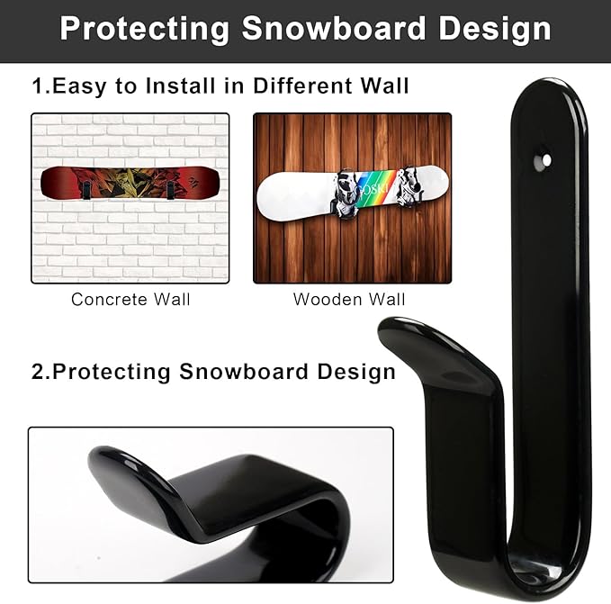 Snowboard Wall Mount Clips, Horizontal Skateboard Wall Mount，Snowboard Display Stand for Room, Garage