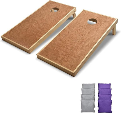 GoSports 4 ft x 2 ft Commercial Grade Cornhole Boards Set - Natural Wood Cornhole Boards, Choose from Different Bean Bag Color Combinations - Purple & Gray