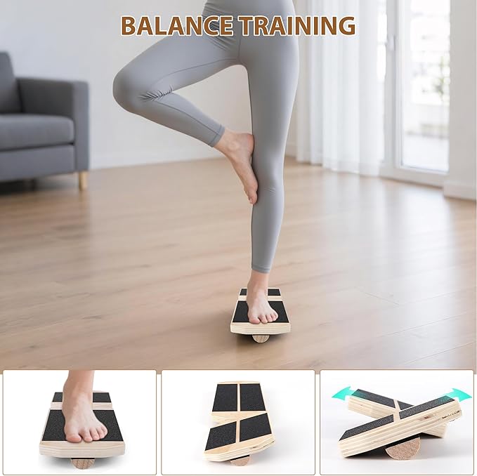 Ankle Foot Strengthener Exerciser for Sprained, Single Leg Balance Board for Sprained Ankle Recovery, Wood Foot Balance Trainer for Posture Corrector, Home Gym Fitness Equipment