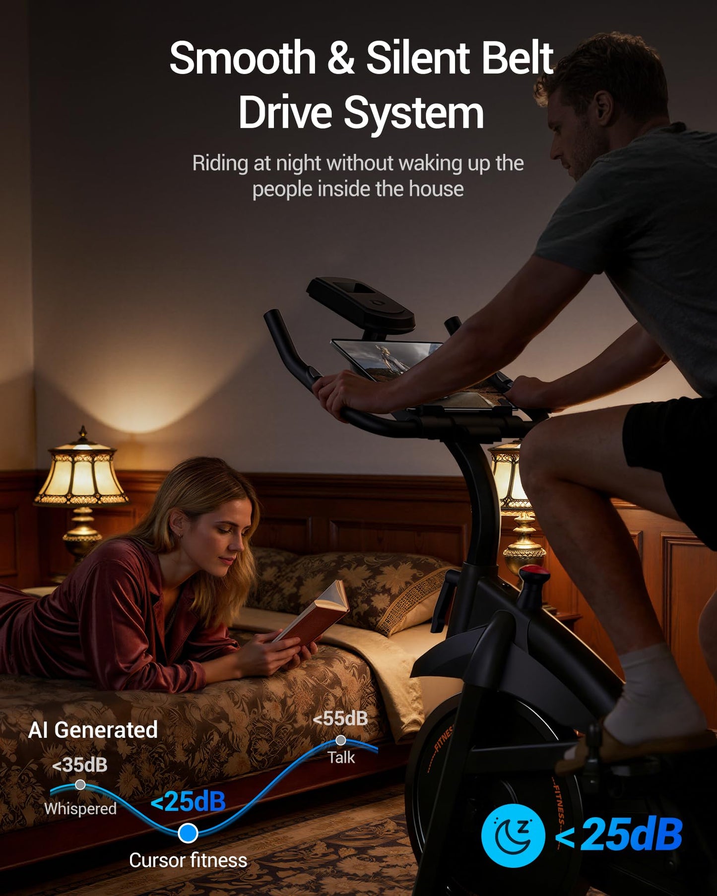 CURSOR FITNESS Exercise Bike, Brake Pad Stationary Bike for Home with Exclusive App, Stationary
