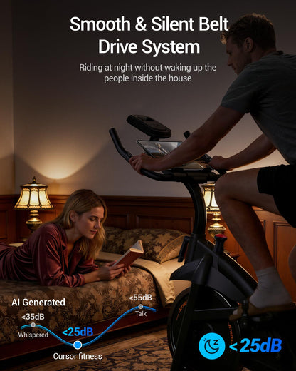 CURSOR FITNESS Exercise Bike, Brake Pad Stationary Bike for Home with Exclusive App, Stationary