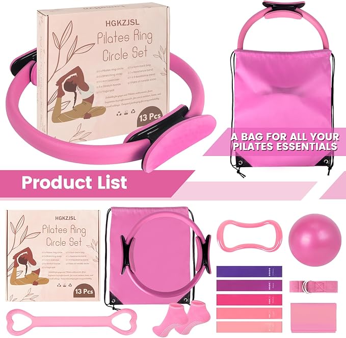 Home Pilates Essentials Kit for Women,Pilates Equipment Set with 9 Inch Yoga Ball,Figure 8 Resistance Band,Pilates Bands & Accessories,Pilates Ring and Ball Set for Beginners Home Workouts