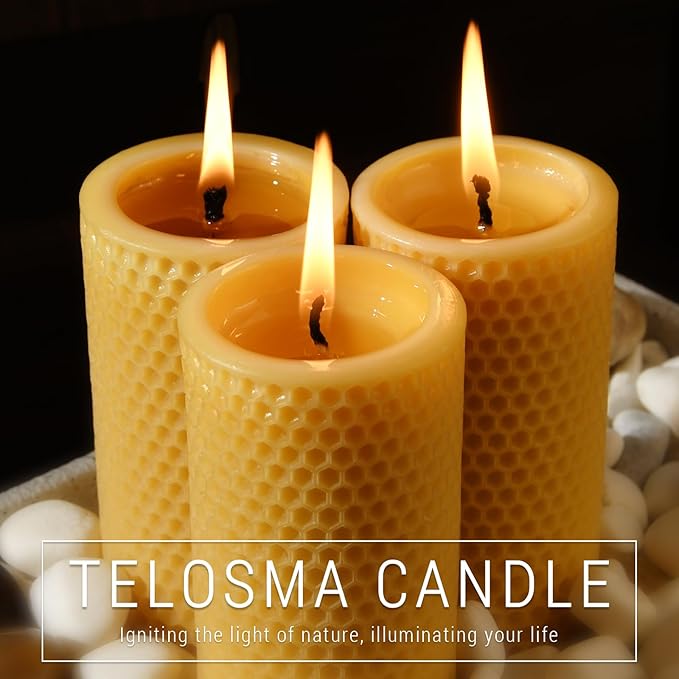 Natural Beeswax Pillar Candles 4 Packs - Honeycomb Surface - 100% Pure Beeswax Candles No Scent- for Emergency/Prayer/Relax (2inch Diameter, 4 inch Tall - Yellow)