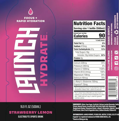 Sports Drink- 12 Pack - Real Cane Sugar 3x Electrolytes, All-Natural Hydration with Cognizin for Mental Focus, Real Fruit & Vegetable Juice, No Artificial Dyes – Strawberry Lemon Flavor – Trusted by Perfect Game