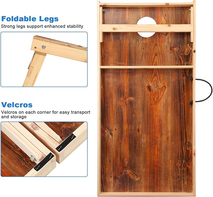 Solid Wood Premium Cornhole Game Set, Bean Bag Toss Game for Tailgate, Outdoor, Backyard - Professional Portable Cornhole Boards & Set of 8 Cornhole Bean Bags (Junior, Tailgate, Regulation Size)