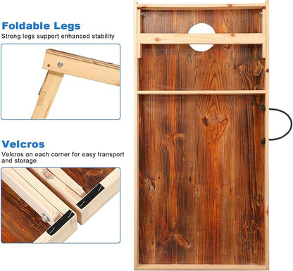 Solid Wood Premium Cornhole Game Set, Bean Bag Toss Game for Tailgate, Outdoor, Backyard - Professional Portable Cornhole Boards & Set of 8 Cornhole Bean Bags (Junior, Tailgate, Regulation Size)