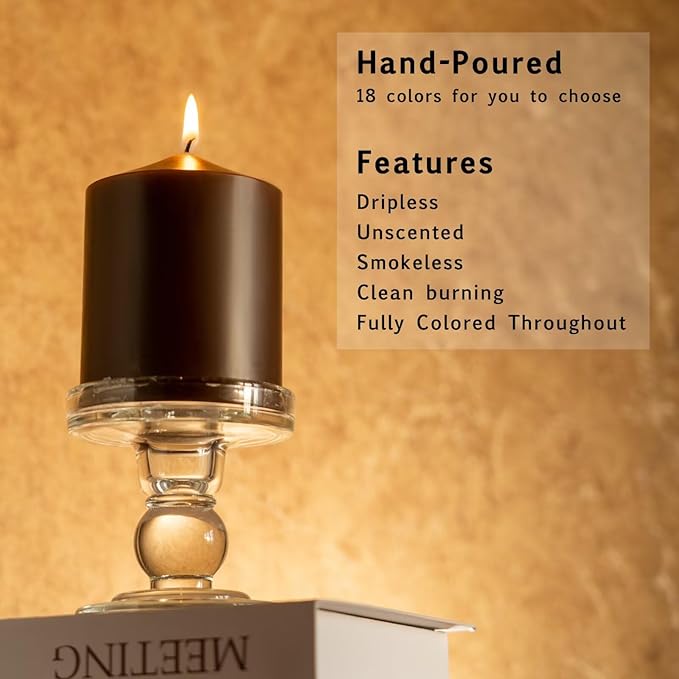 MOZEAL 3" x 8" Hand-Poured Unscented Candles,Large Brwon Pillar Candles Set of 2,No Drip,Approx 120 Hours Long Burning,Wedding,Dinner,Christmas and Home Decor（3 Inch Diameter 8 Inch Height）