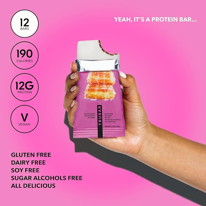 TRUBAR Vegan Protein Bar, Daydreaming About Donuts, Gluten Free, Plant Based, High Fiber, Dairy Free, Non GMO, Low Fat, No Sugar Alcohols, 12G Lean Protein, 13G Fiber, Healthy Snack Bars, 12 CT