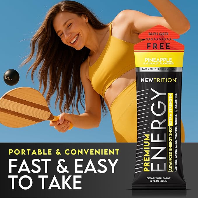 NewTrition® Extra Strength Energy Shots, 250mg Caffeine Energy Shots with Vitamin B & Amino Acids, Sugar-Free Vitamin Energy Shot, 1.7 fl oz (Pack of 6, Pineapple)