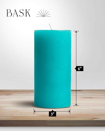 Mottled Pillar Candles by Bask - Set of 6-3" x 6" Dripless Unscented Candles in Turquoise for Home Decor, Relaxation & All Occasions