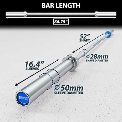 Synergee Regional Olympic 20kg Men’s and 15kg Women’s Hard Chrome & Black Phosphate Barbells. Rated 1500lbs for Weightlifting and Powerlifting.