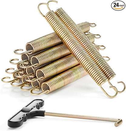 3.5"-8.5" Trampoline Springs, Heavy Duty Stainless Steel Trampoline Accessories with Swivel & Straight Hooks, Universal Trampoline Replacement Parts Includes T-Hook Tool, 12-48 Pack