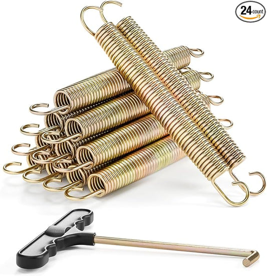3.5"-8.5" Trampoline Springs, Heavy Duty Stainless Steel Trampoline Accessories with Swivel & Straight Hooks, Universal Trampoline Replacement Parts Includes T-Hook Tool, 12-48 Pack