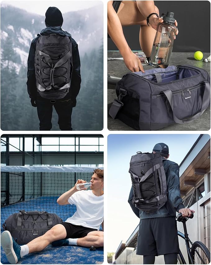 Sportsnew Gym Bag for Women with Shoe Compartment Wet Pocket and Yoga Mat Holder,Mens Duffel Bag for Travel with Laptop Compartment,Weekender Overnight Carry On Bag for Men(Grey Patent Pending)