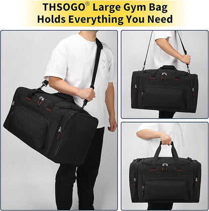 22 inch Gym Bag for Men - 55L Large Travel Duffle Bag Sports Equipment Bag with Multiple Zippered Pockets,Outdoor Workout Duffle Bag for Overnight Weekend - Black