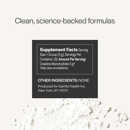 Gainful Creatine Powder, Post Workout Amino Acid Supplement, Muscle, Energy & Focus Support, 5g Creatine Monohydrate, Unflavored, 28 Servings