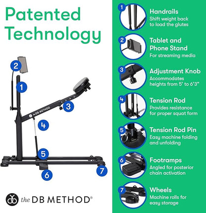 The DB Method Squat Machine, Workout Equipment for Home Gym, Exercise Leg and Glutes, Low Impact Lower Body Fitness Workouts, Training for Total-Body, Easy Setup, Foldable for Storage