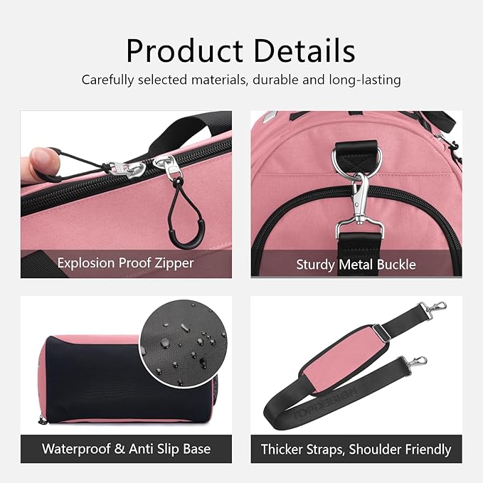 TOPDesign Gym Bag for Women & Men, Unisex Duffel Bag with Shoe Compartment & Wet Pocket for Travel Sports Gym (L Pink)