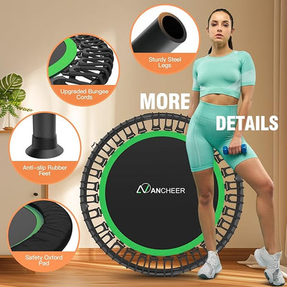 ANCHEER 40" Foldable Mini Trampoline,Max Load 450lbs/550lbs Indoor Trampoline,with 4 Level Adjustable Foam Handle and Resistance Bands,Adult Exercise Trampoline for Home, Garden, and Gym