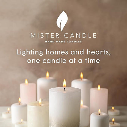 Mister Candle Dripless Unscented Pillar Candles, Set of 3 Hand Poured White Solid Color Non-Scented Candles for Home Decor, Premium Wax, 80 Hr Burn Time, 3x6 Inch