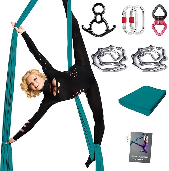 PRIOR FITNESS Aerial Silks Set, Professional Thicker Low Stretch Fabric 9/15/20 Yards Aerial Silk Swing Set with Hardware Guide, Yoga Starter Kit For Home, Aerial Yoga Hammock, Silks for Gymnastics, Antigravity Yoga, Inversion Exercise-All Levels
