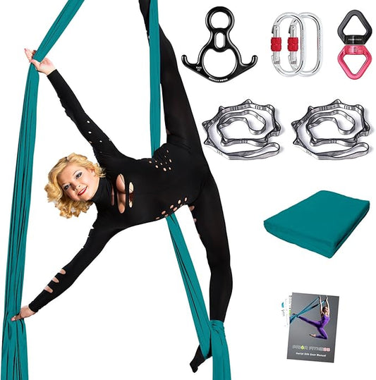 PRIOR FITNESS Aerial Silks Set, Professional Thicker Low Stretch Fabric 9/15/20 Yards Aerial Silk Swing Set with Hardware Guide, Yoga Starter Kit For Home, Aerial Yoga Hammock, Silks for Gymnastics, Antigravity Yoga, Inversion Exercise-All Levels