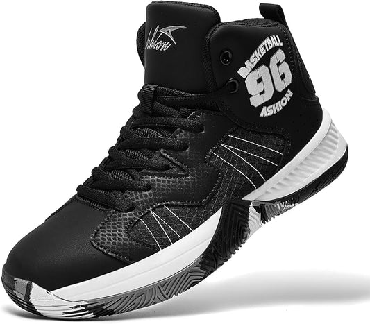 ASHION Kids Basketball Shoes Boys Girls Sneakers Mid-Top Lace Up Cushion Anti Slip Athletic Outdoor