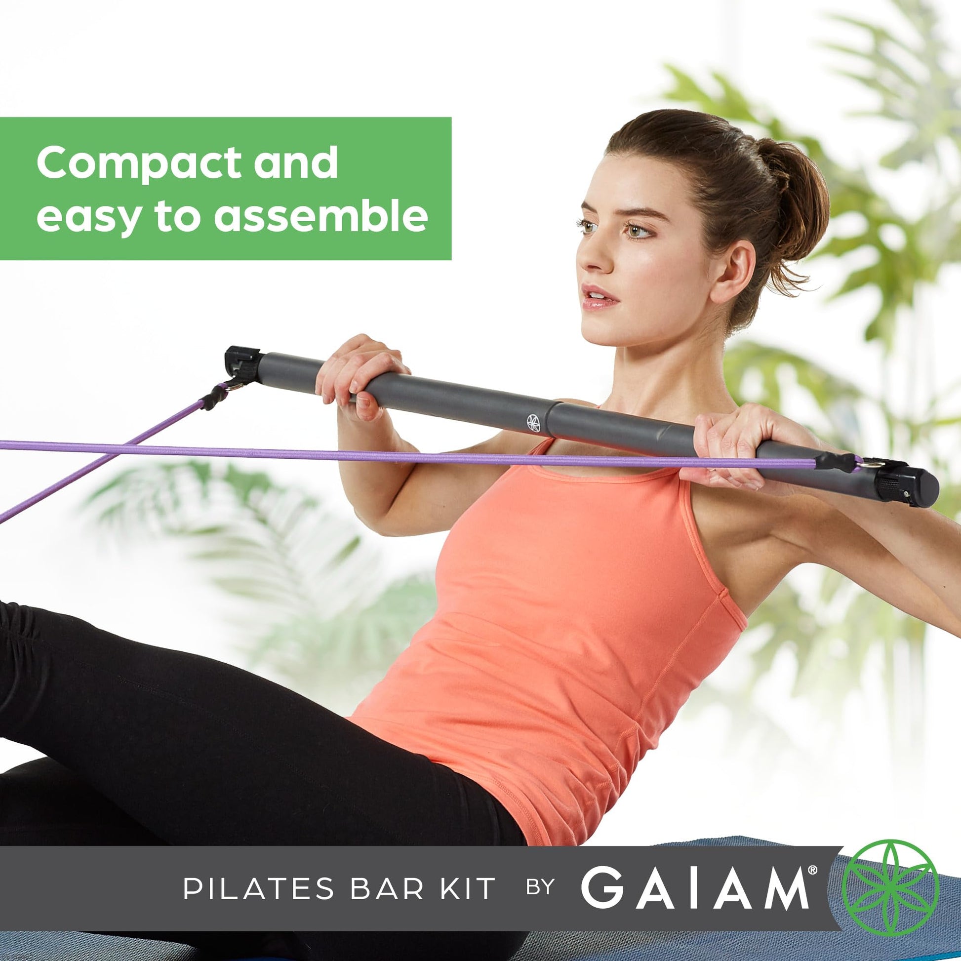 Gaiam Restore Pilates Bar Reformer Kit - Home Fitness Equipment for Total Body Workout - Includes
