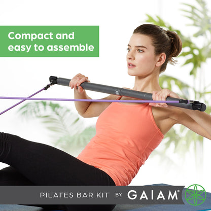 Gaiam Restore Pilates Bar Reformer Kit - Home Fitness Equipment for Total Body Workout - Includes
