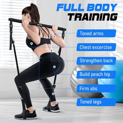 Pilates Bar Kit with Resistance Bands for Working Out, 210lbs Heavy Resistance Bands with Handles