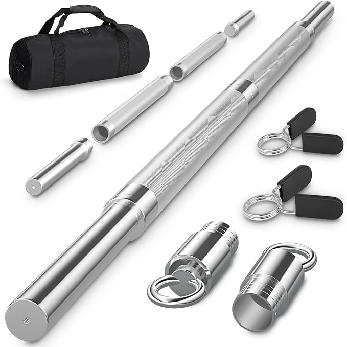 DASKING 4ft/4.9ft Barbell, 1-Inch Standard Detachable Bar, Portable Strength Training Bar for Weightlifting, Squat, Bench Press, Home Gym, 450LBS, Includes Silent Collars