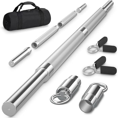 DASKING 4ft/4.9ft Barbell, 1-Inch Standard Detachable Bar, Portable Strength Training Bar for Weightlifting, Squat, Bench Press, Home Gym, 450LBS, Includes Silent Collars