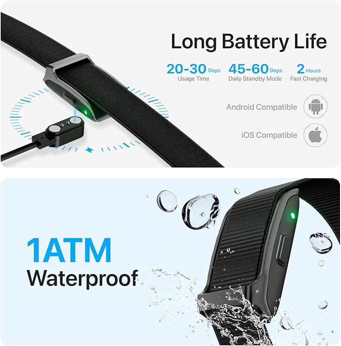 Smart Health Wristband, All-Day Continuous Monitoring, Heart Rate Tracking, Improve Sleep, Wearable Activity & Fitness Tracker, 120+ Sports Modes, 60-Day Battery, with Free App, 2 Bands Included