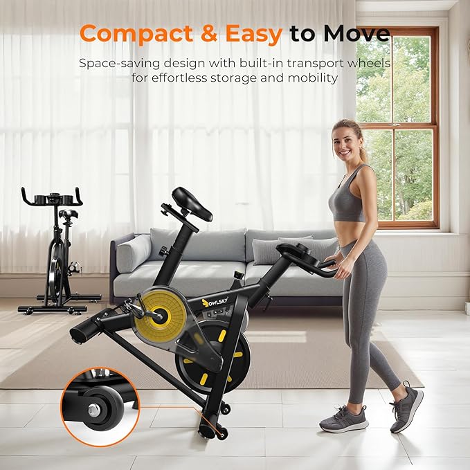 OWLSKY Exercise Bike with APP, Magnetic Resistance Indoor Cycling Bike, 300 lbs Capacity Quiet Stationary Bike for Home Gym Cardio Workout, Adjustable Seat & Tablet Holder